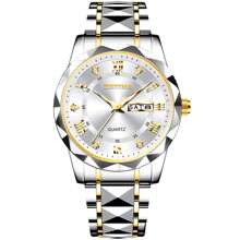 不锈钢表带男士罗马数字表盘水钻夜光多功能手表，非常适合生日、节日礼物 - 白色 - 查看 5