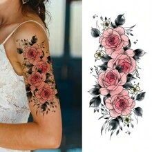 1 miếng dán hình xăm tạm thời hình hoa, trang trí cơ thể nhiều màu sắc và thời trang cho phụ nữ, không thấm nước và lâu trôi, thích hợp cho tiệc Halloween - màu đen - Xem 2