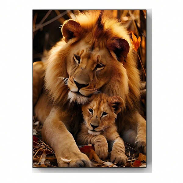 Juego de pintura de diamantes 5D "León majestuoso y oso" - obra de arte con tema animal DIY, juego de bordado de diamantes redondos, pintura decorativa para el hogar sin marco