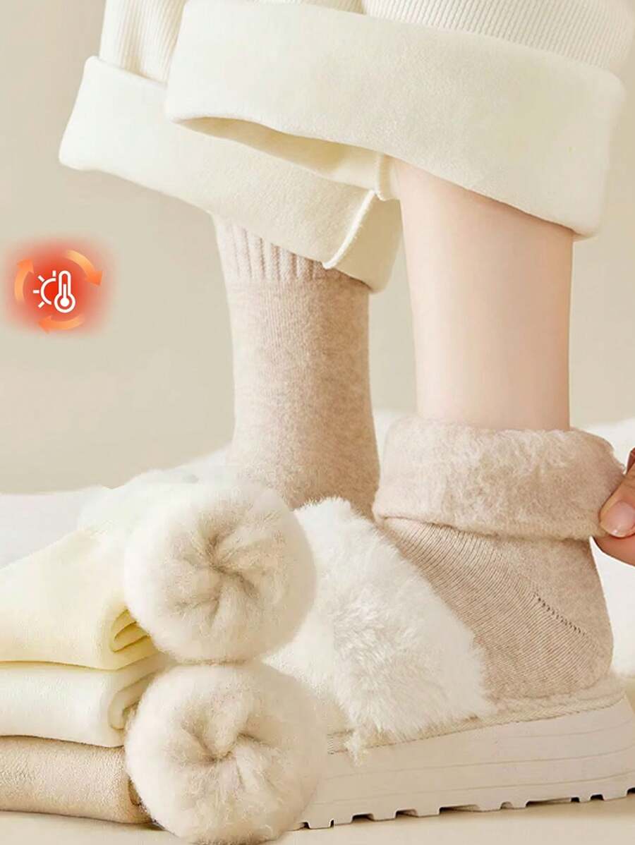 1/2/3 Đôi Tất giữ nhiệt dày ấm áp cho nữ, Tất dài đến giữa bắp chân lót nhiệt cho mùa đông, vừa với cỡ giày 3,5-9 - Nhiều màu - Xem 1