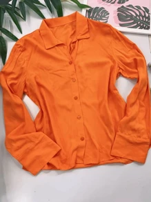 LONG SLEEVE WOMEN'S SHIRT, ELEGANT CASUAL, SOPHISTICATED - Màu Cam cháy - Xem 3