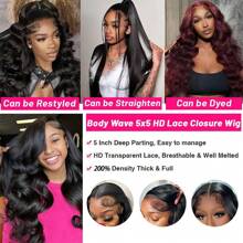16 Inch 5x5 HD Lace Closure Wigs Human Hair Glueless Wigs Pre Plucked Pre Cut For Beginners 200% Density Body Wave Lace Front Wigs Human Hair Glueless Wear And Go - Natural Black - 查看 8