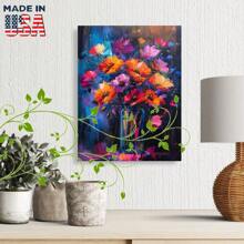 1pc Wooden Framed Canvas Painting Vase Of Flowers Vibrant Colors, Abstract Style, Dark BackgroundHalloween Christmas Home Decorating Gifts - Other - View 6
