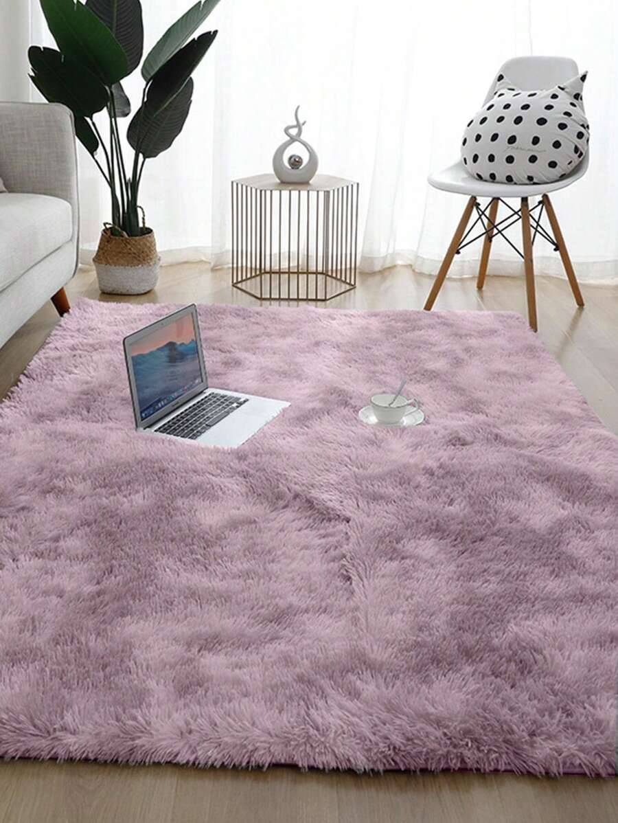 1 pieza Alfombra de pelo largo con efecto tie-dye en morado, alfombra de piso moderna y de estilo Ins, suave y cómoda, antideslizante y duradera, fácil de limpiar, adecuada para dormitorio, sala de estar, decoración de habitación - Púrpura malva - Ver 1
