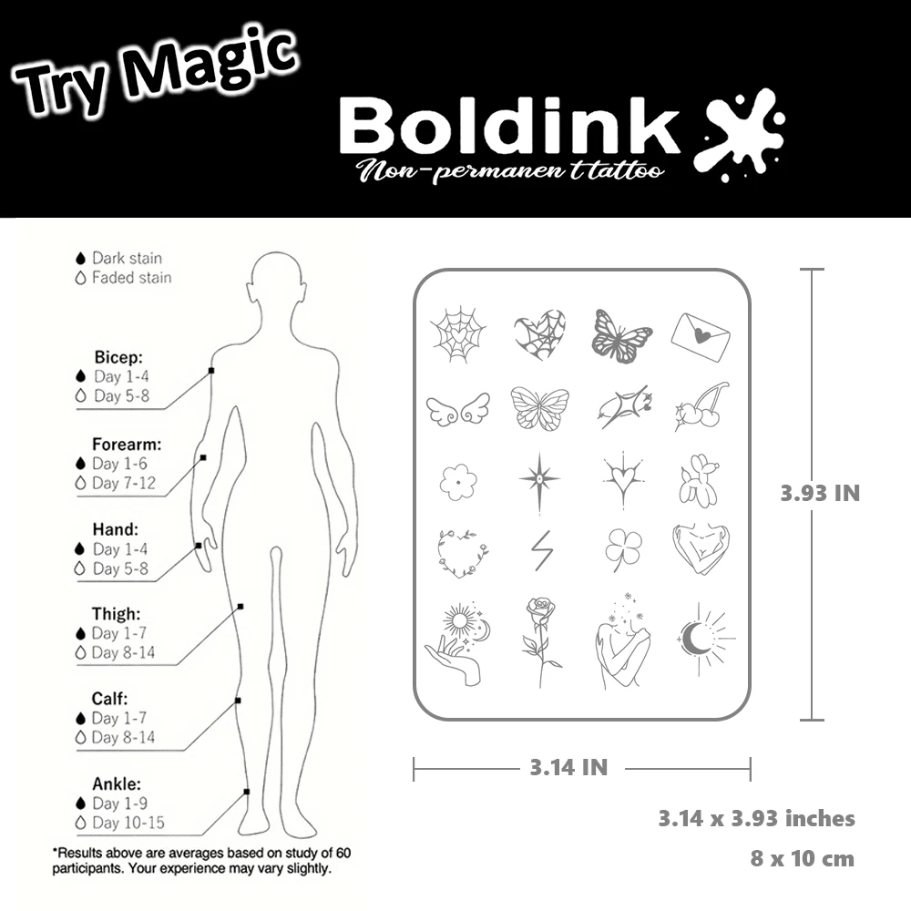 Boldink Boldink NonPermanent Tattoo Kits With Cute Designs Like Butterfly, Angel Wings, Hearts