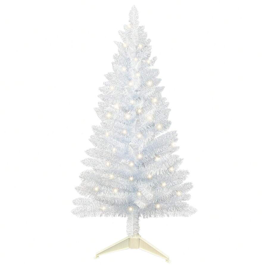 4Feet Pre-Lit Artificial Christmas Tree, White Tinsel, White Lights, Includes Stand,Suitable For Halloween,Office,Home,Party Decoration Christmas Decorations Home Christmas Gifts Christmas Decor
