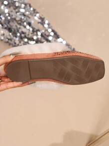 New Rhinestone Embellished Fashionable Thermal Lined Square Toe Flat Slip-On Comfortable Loafers