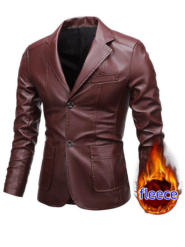 1pc Men Casual Loose Plus Size Outdoor PU Leather Jacket, Warm Thermal Lined Business And Leisure Outerwear