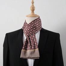 Elegant Men's Fashion Floral Print Scarf, Soft Faux Silk Neckerchief, Perfect Gift For Business/Formal Occasions, Spring/Autumn - Multicolor - View 9