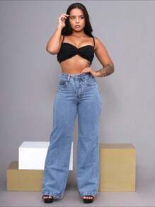 Wideleg Pants - Azul lavado medio - Ver 3