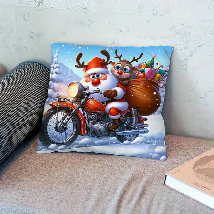 1 chiếc Ông già Noel mang tuần lộc Giáng sinh đến để tặng quà. Vỏ gối nhung ngắn siêu mềm in họa tiết, phù hợp với mọi phòng, ghế sofa, phòng ngủ, phòng khách, trang trí nhà cửa, vỏ tựa lưng - Nhiều màu - Xem 1