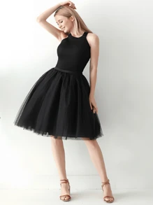 1 bucată fustă tutu de 60 cm, cu talie elastică, neagră, 4 straturi, minifustă umflată din plasă plisată pentru adulți