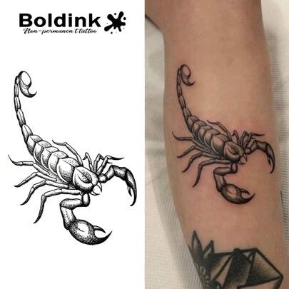  Boldink Non-Permanent Tattoo Technology, Realistic Scorpion Design, New Animal Tattoo, Tattoo Sticker, Lasts 1-2 Weeks, Delicate Tattoo Design, No Sheen, Excellent Choice For Temporary Tattoos