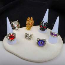 10/20 件/包复古朋克动物头骨、猫头鹰、恶魔眼设计戒指 - 适合男士日常穿着和万圣节服装配饰，混合款式 - 合金戒指混 - 查看 11