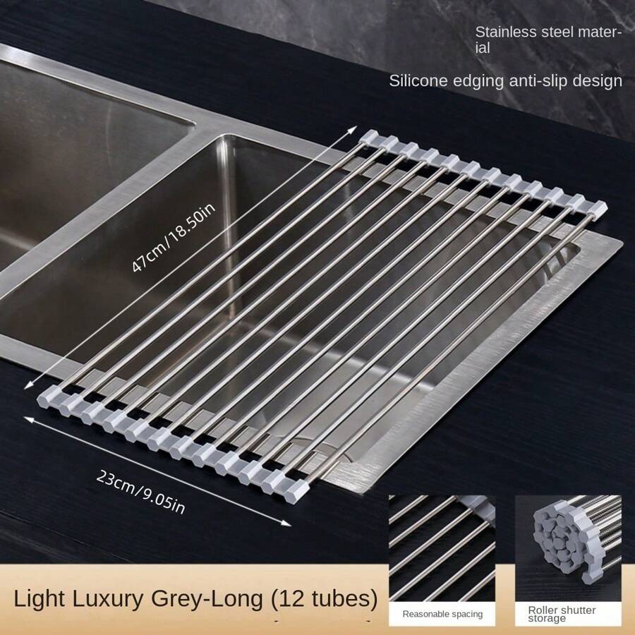 1pc, Stainless Steel Roll Up Over The Sink Dish Drying Rack