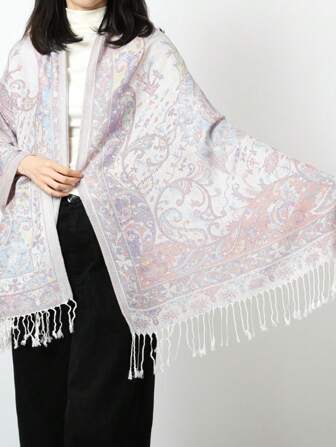 1 件全新编织花生流苏装饰围巾/披肩，面料，适合春秋季，女士冬季秋季