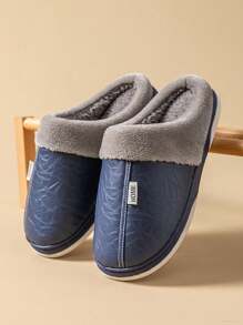 Pantuflas impermeables para hombres, forradas térmicamente de PU, mullidas para interiores, zapatos de estar por casa con suela antideslizante para invierno