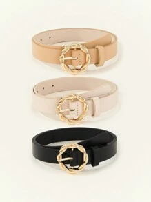 3pcs Fashion Round Buckle Woven Waist Belt For Women Summer, School Fall, Autumn, Halloween - Multicolor - View 21