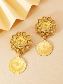 2 件时尚镀金硬币吊坠胸针镂空花朵设计围巾纽扣袖扣库尔德新娘礼服珠宝礼物情人节、妈妈、母亲、母亲节、礼物