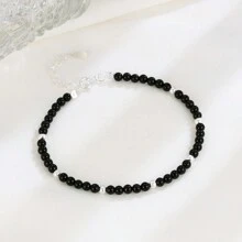 1 Stück S925 Sterling Silber Material elegantes vielseitiges Perlen-Armband mit schwarzem Achat, modisches Accessoire, das sich für Frauen zum Tragen auf Partys eignet