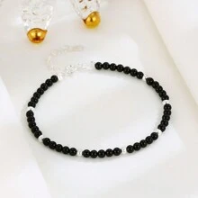 1 Stück S925 Sterling Silber Material elegantes vielseitiges Perlen-Armband mit schwarzem Achat, modisches Accessoire, das sich für Frauen zum Tragen auf Partys eignet