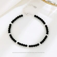 1 Stück S925 Sterling Silber Material elegantes vielseitiges Perlen-Armband mit schwarzem Achat, modisches Accessoire, das sich für Frauen zum Tragen auf Partys eignet