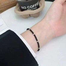 1 Stück S925 Sterling Silber Material elegantes vielseitiges Perlen-Armband mit schwarzem Achat, modisches Accessoire, das sich für Frauen zum Tragen auf Partys eignet