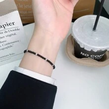 1 Stück S925 Sterling Silber Material elegantes vielseitiges Perlen-Armband mit schwarzem Achat, modisches Accessoire, das sich für Frauen zum Tragen auf Partys eignet