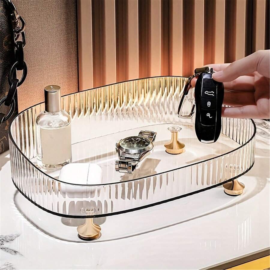 1 件轻质奢华化妆品收纳托盘，PET 塑料收纳托盘，适用于客厅咖啡桌、梳妆台、浴室卫生间香水和化妆品架、圣诞家居装饰、装饰、圣诞节、桌面装饰、木托盘、老钱风格、花瓶、盘子、木托盘、盘子、咖啡桌、装饰托盘、桌面装饰、家居饰品、黑色饰品、沙发扶手托盘 - 彩色 - 查看 1