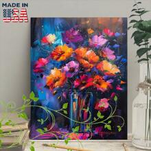 1pc Wooden Framed Canvas Painting Vase Of Flowers Vibrant Colors, Abstract Style, Dark BackgroundHalloween Christmas Home Decorating Gifts - Other - View 5