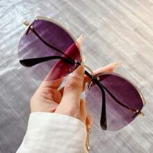 Kính thời trang mắt mèo viền không gọng mới, Kính thời trang màu chuyển sắc cổ điển quá khổ hợp thời trang, Phong cách Boho thanh lịch giản dị phù hợp với mọi mùa, Kiểu dáng unisex phong cách đường phố và phù hợp với áo len, áo khoác, áo nỉ, quần da và quần túi hộp - Vàng - Xem 3