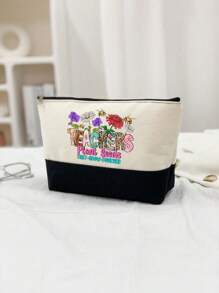 黑白帆布、带化妆包的手提包、教师花朵和蜜蜂图案、可重复使用的杂货店购物手提包和化妆包、带肩带的手提包和化妆包、带侧袋的个性化礼品袋、最佳教师圣诞节、感恩节礼物、最佳教师圣诞节礼物 - 黑與白 - 查看 5