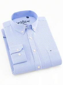 1 Stück Herren Frühling Herbst gestreiftes Langarm Oxford Lässig Hemd, Herbst