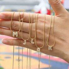 26pcs English Letter Pendant Necklace, Stainless Steel Curb Chain, Fashion Accessory