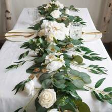 5.9ft Artificial Flowers Eucalyptus Garland With Flowers Fall Flowers,Wedding Arch Flowers,Wedding Table Garland,Flocked Garland, Wedding Decorations,Garland Christmas Decorations - 白色 - 查看 5