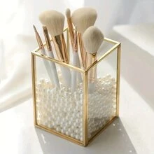 1 chiếc giá đựng cọ trang điểm 1 ngăn màu vàng kim, hộp đựng cọ trang điểm, hộp đựng đồ dùng văn phòng phẩm, giá đựng cốc đựng bút trên bàn làm việc/tủ quần áo/phòng tắm - Vàng - Xem 4