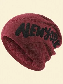 JZML 1 件男女通用纽约字母装饰保暖针织无檐便帽，保暖内衬冬帽 - New York Beanie - 查看 8