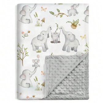 男女宝宝通用婴儿毯，超柔软婴儿房绒毯，印花图案，带点状绒面底，新生儿印花毯