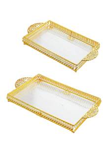 1 khay đựng đồ ăn hình chữ nhật bằng Acrylic sang trọng, màu vàng có tay cầm, chất liệu Acrylic bền, thiết kế họa tiết sóng, lý tưởng cho ngày lễ và mọi mùa, tuyệt vời để đựng bánh, đồ ăn nhẹ, đồ uống - Nhiều màu - Xem 17
