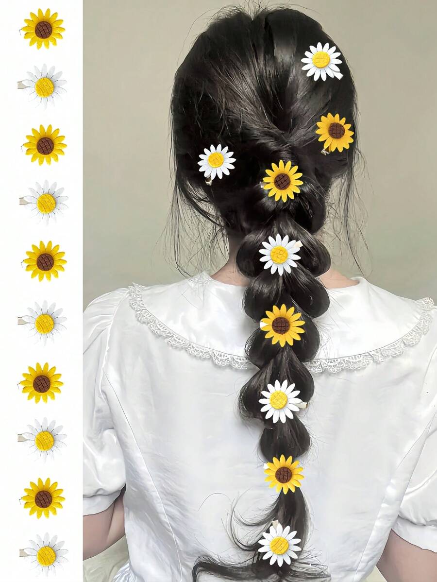 10 件套多色雏菊发夹，迷你花朵发饰，女孩礼物