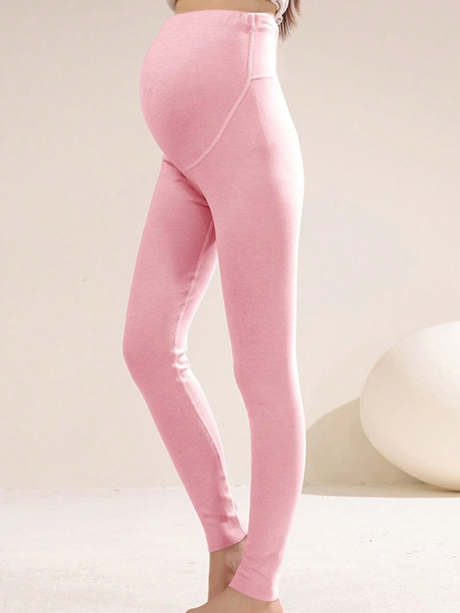 1 quần legging co giãn liền mạch lót nhiệt dành cho phụ nữ mang thai có dây thắt lưng có thể điều chỉnh để hỗ trợ bụng bầu, mùa thu/đông - Hồng - Xem 1