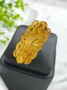1 件时尚女士花朵镂空镀金戒指，适合迪拜、欧洲、非洲、新娘、婚礼派对、万圣节、感恩节、圣诞节、复活节等节日礼物，可调节尺寸珠宝 - 金黃色 - 查看 18
