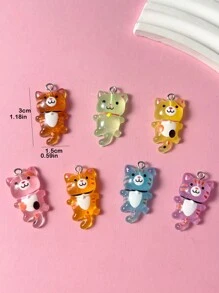 12 件/套可爱夜光猫吊坠，可用作项链或耳环（颜色随机） - 彩色 - 查看 4