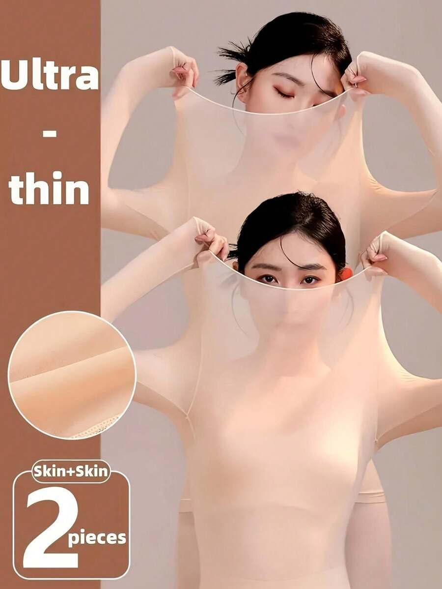 2pcs Seamless Moisturizing Quick Dry Undergarments, Soft & Comfy Long Sleeve Top Fitted Base Layer