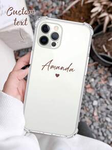 Customized Heart-Shaped Signature Short Phrase Text Shockproof Thick Transparent Phone Case Cover Suitable For S23, S24 Ultra, A15, S22, S23, S25 Ultra, A13, A14, A16, A53, A54, A55, A56, A05, A04,Boyfriend,Girlfriend,Family,Friends,Grandparents,Couple