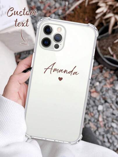 Customized Heart-Shaped Signature Short Phrase Text Shockproof Thick Transparent Phone Case Cover Suitable For S23, S24 Ultra, A15, S22, S23, S25 Ultra, A13, A14, A16, A53, A54, A55, A56, A05, A04,Season Picks,2025phonecase