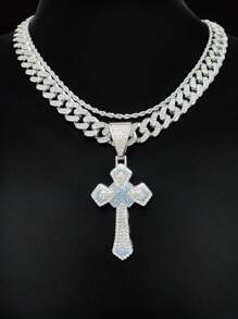 1 件时尚创意男女通用嘻哈吊坠项链，朋克摇滚项链适合派对或日常佩戴，2 种链条款式可选 - 銀色 - 查看 12