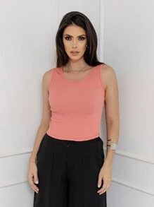 Regata Cropped Feminina Tecido Ribana Com Elastica Verão