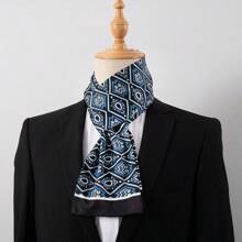 Elegant Men's Fashion Floral Print Scarf, Soft Faux Silk Neckerchief, Perfect Gift For Business/Formal Occasions, Spring/Autumn - Multicolor - View 2
