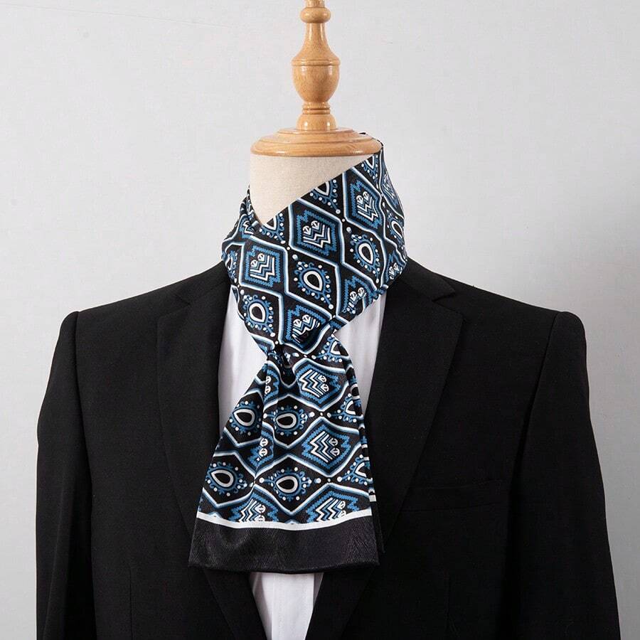 Elegant Men's Fashion Floral Print Scarf, Soft Faux Silk Neckerchief, Perfect Gift For Business/Formal Occasions, Spring/Autumn